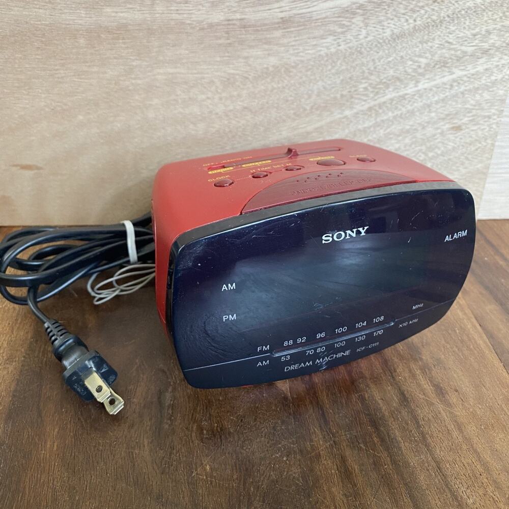 Sony Dream Machine PSYC ICF-C111 Red FM AM Clock Radio Alarm Vintage *Read